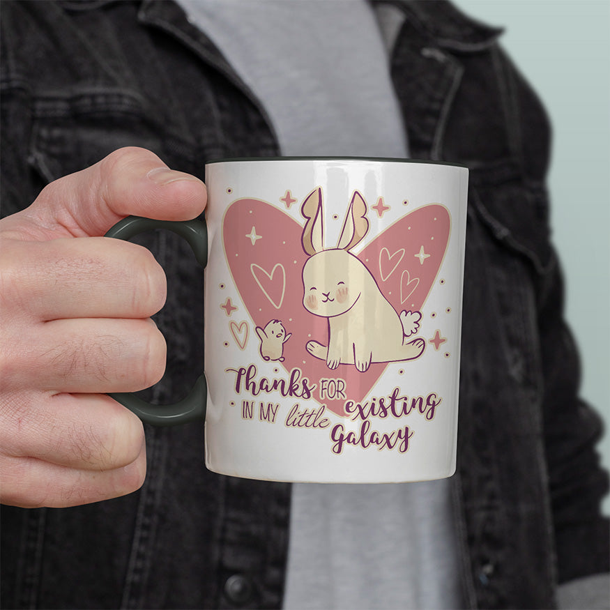 1WH Thanks for existing in my little Galaxy Hase Küken Witzige schwarze Tasse kaufen Geschenk