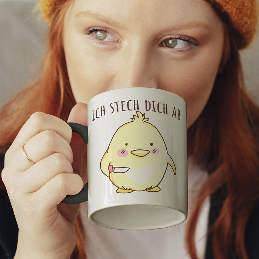 Ich stech dich ab Hühnchen Witzige schwarze Tasse kaufen Geschenk