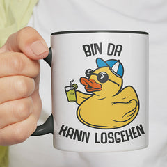 Bin da kann losgehen Badeentchen Witzige schwarze Tasse kaufen Geschenk