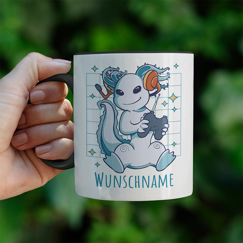 Axolotl Gamer Personalisierbar Name Witzige schwarze Tasse kaufen Geschenk