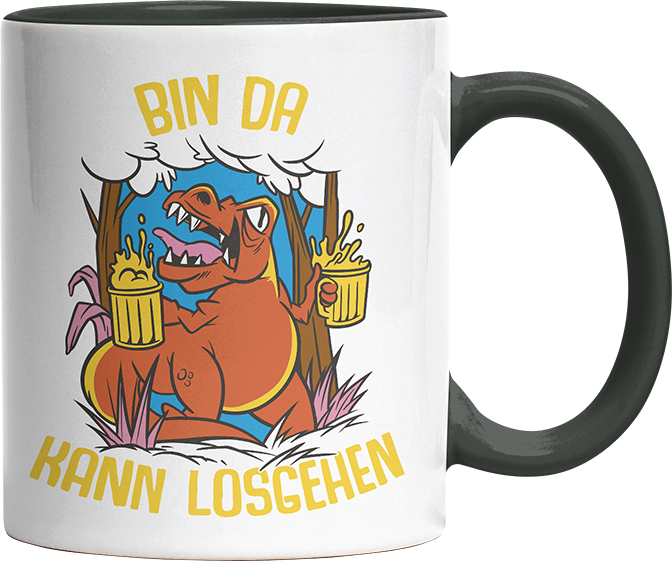 Bin da kann losgehen T Rex Bier Witzige Black Tasse kaufen Geschenk