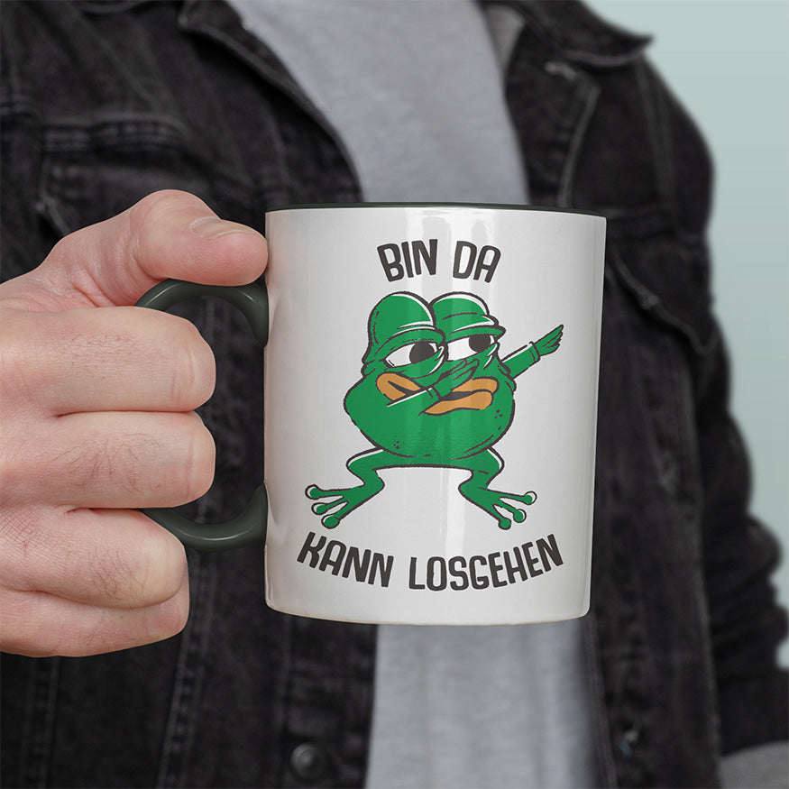 Bin da kann losgehen Frosch Witzige schwarze Tasse kaufen Geschenk
