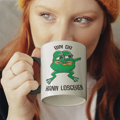 Bin da kann losgehen Frosch Witzige schwarze Tasse kaufen Geschenk