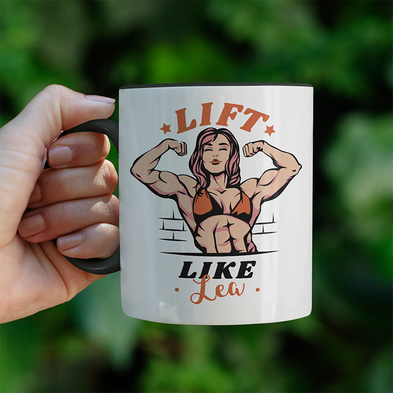 Lift Like Bodybuilderin Personalisierbar Name Witzige schwarze Tasse kaufen Geschenk