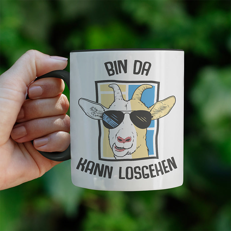 Bin da kann losgehen Ziege Witzige schwarze Tasse kaufen Geschenk