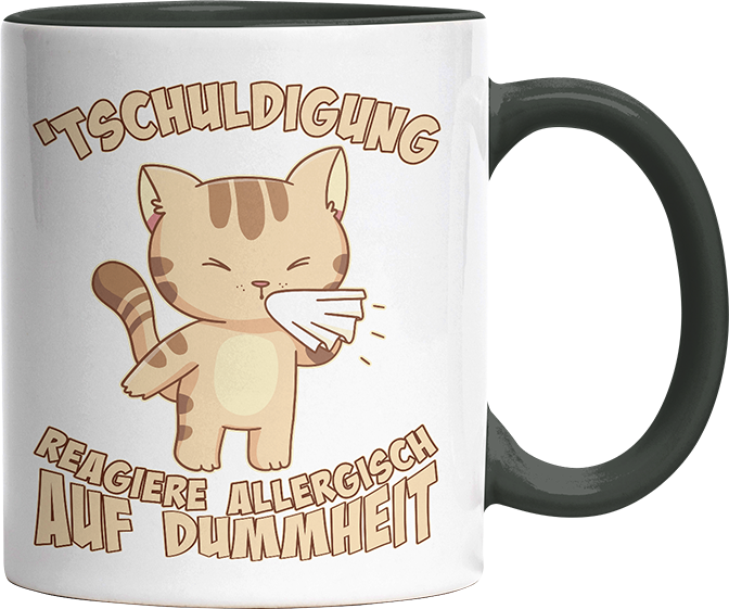 Tschuldigung reagiere allergisch auf Dummheit Katze 1 Witzige Black Tasse kaufen Geschenk