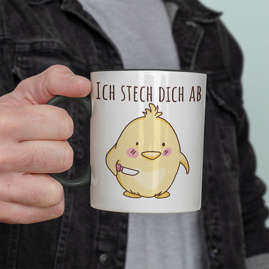 Ich stech dich ab Hühnchen Witzige schwarze Tasse kaufen Geschenk
