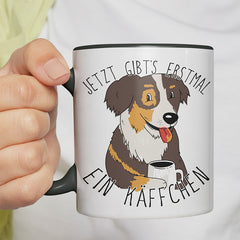 Jetzt gibts erstmal ein Käffchen Hund Australian Shepherd Witzige schwarze Tasse kaufen Geschenk