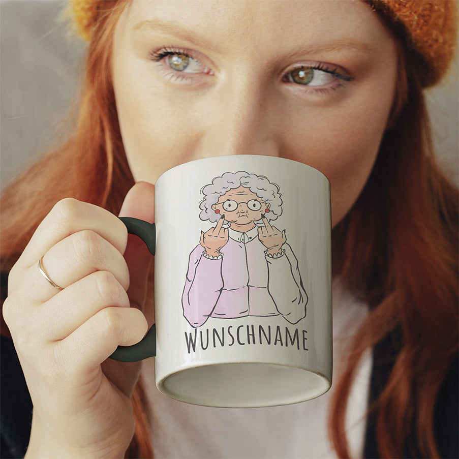 Alte Dame Kaffee Personalisierbar Name Witzige schwarze Tasse kaufen Geschenk