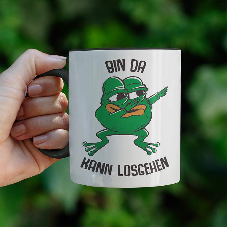 Bin da kann losgehen Frosch Witzige schwarze Tasse kaufen Geschenk