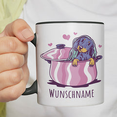 Dackel in Kochtopf Personalisierbar Name Witzige schwarze Tasse kaufen Geschenk