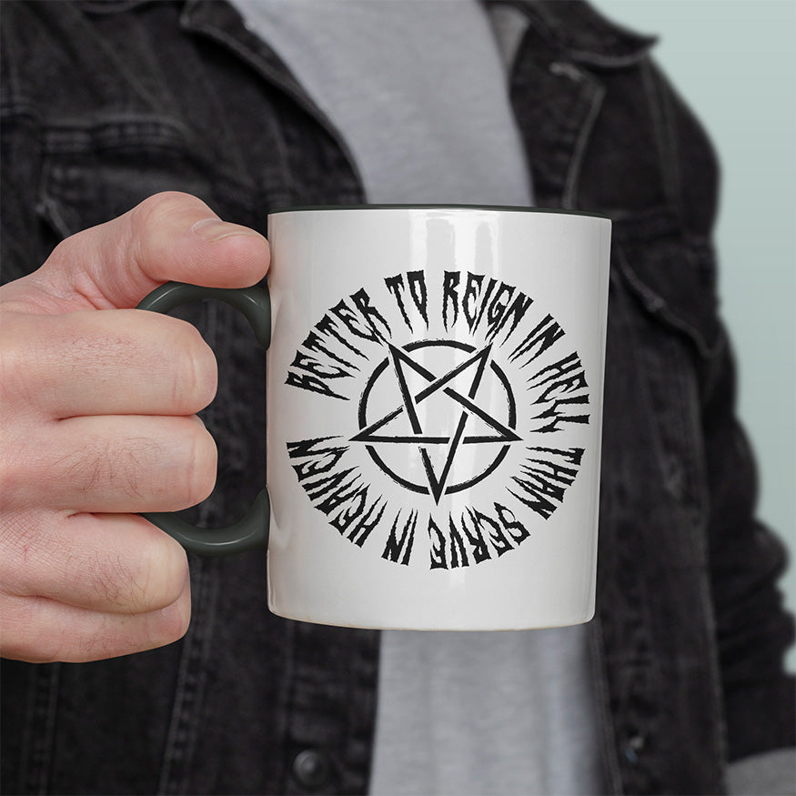 Lieber in der Hölle regieren als im Himmel dienen Witzige schwarze Tasse kaufen Geschenk