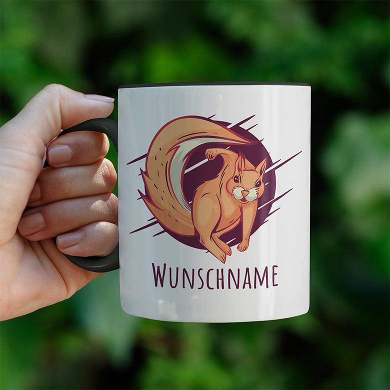 Eichhörnchen Personalisierbar Name 2 Witzige schwarze Tasse kaufen Geschenk