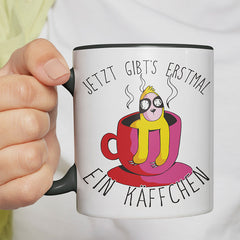 Jetzt gibts erstmal ein Käffchen Faultier 2 Witzige schwarze Tasse kaufen Geschenk