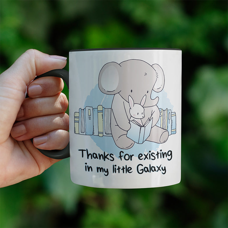 Thanks for existing in my little Galaxy Elefant Hase Witzige schwarze Tasse kaufen Geschenk