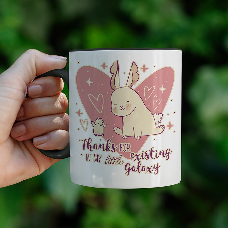 1WH Thanks for existing in my little Galaxy Hase Küken Witzige schwarze Tasse kaufen Geschenk