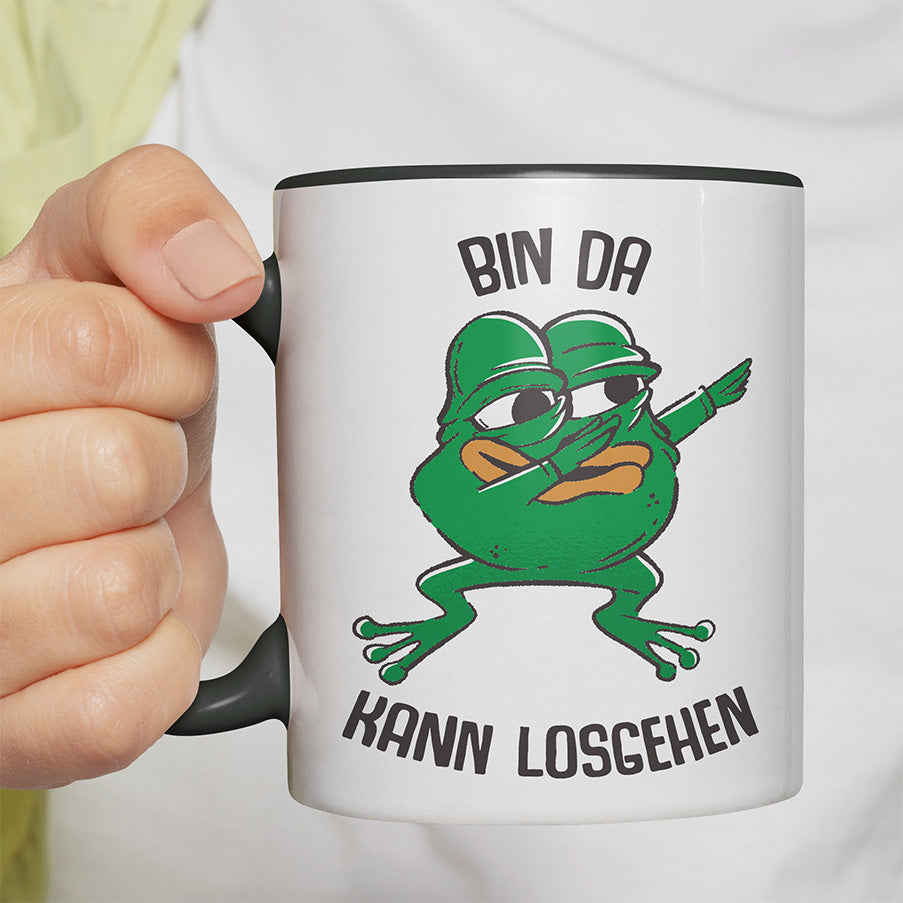 Bin da kann losgehen Frosch Witzige schwarze Tasse kaufen Geschenk