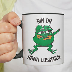 Bin da kann losgehen Frosch Witzige schwarze Tasse kaufen Geschenk