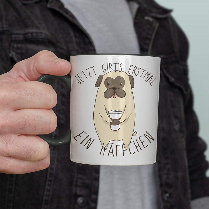 Jetzt gibts erstmal ein Käffchen Mops Witzige schwarze Tasse kaufen Geschenk
