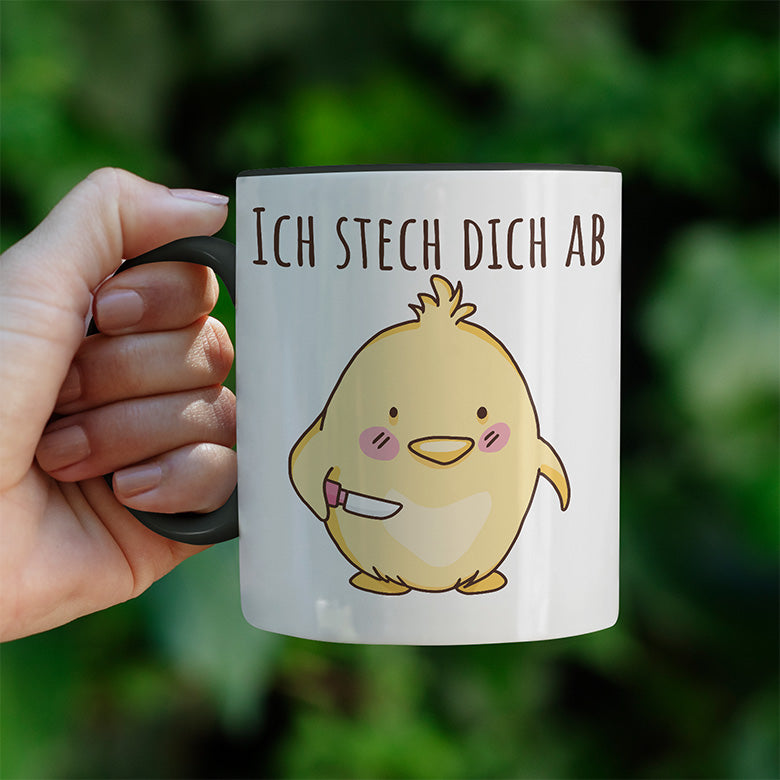 Ich stech dich ab Hühnchen Witzige schwarze Tasse kaufen Geschenk
