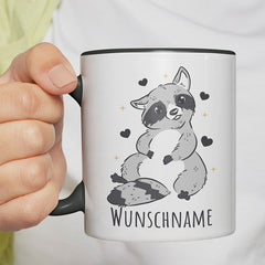 Waschbär Personalisierbar Name Witzige schwarze Tasse kaufen Geschenk
