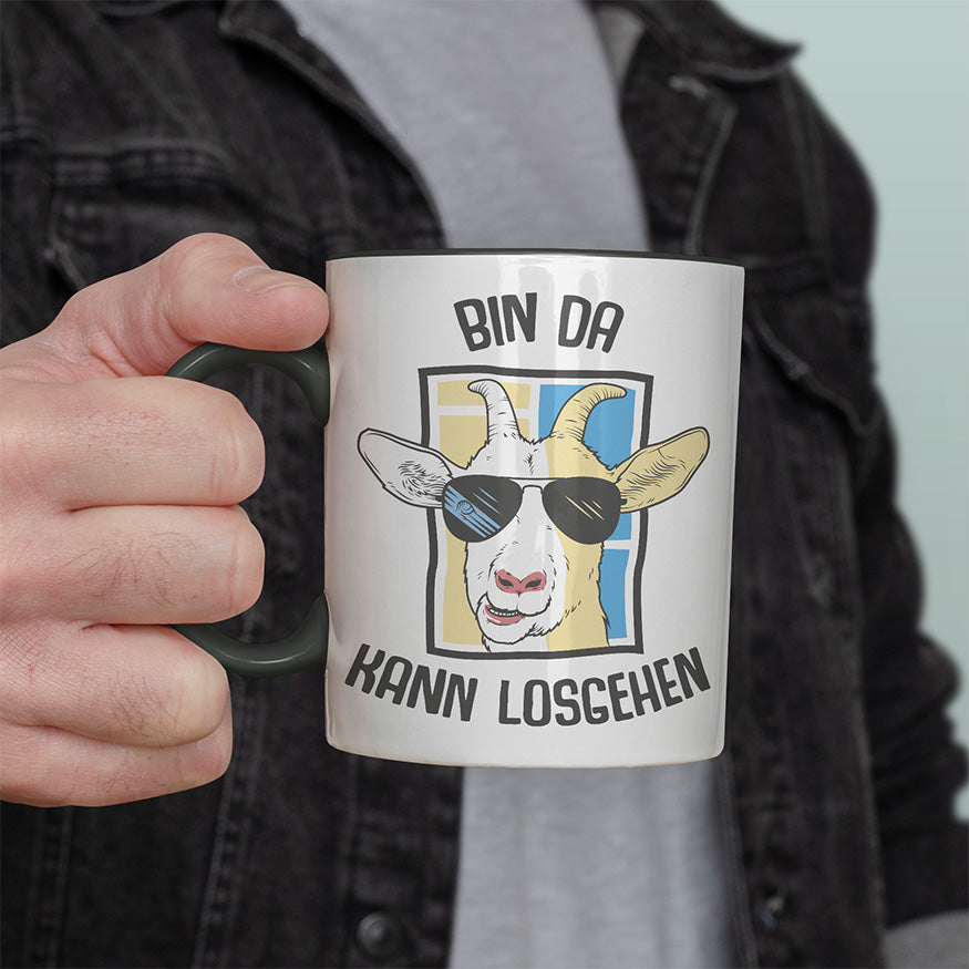Bin da kann losgehen Ziege Witzige schwarze Tasse kaufen Geschenk