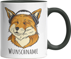 Fuchs mit Kopfhörern Personalisierbar Name Witzige Black Tasse kaufen Geschenk