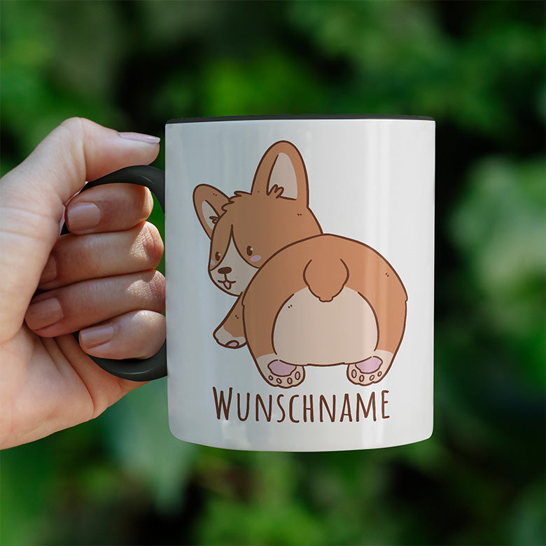 Corgi Popo Kaffee Personalisierbar Name Witzige schwarze Tasse kaufen Geschenk