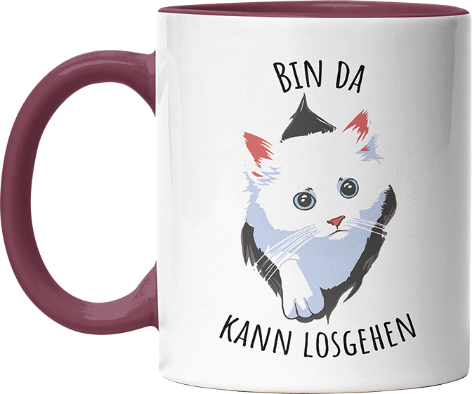 Bin da kann losgehen Katze Witzige Bordeaux Tasse kaufen Geschenk