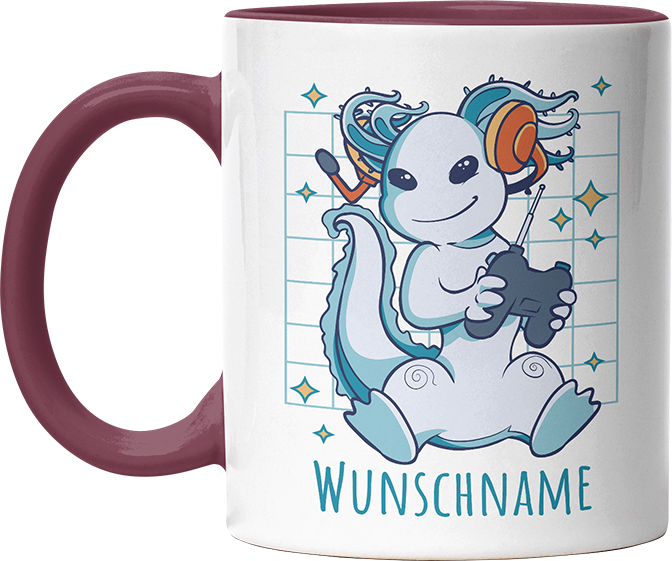 Axolotl Gamer Personalisierbar Name Witzige Bordeaux Tasse kaufen Geschenk