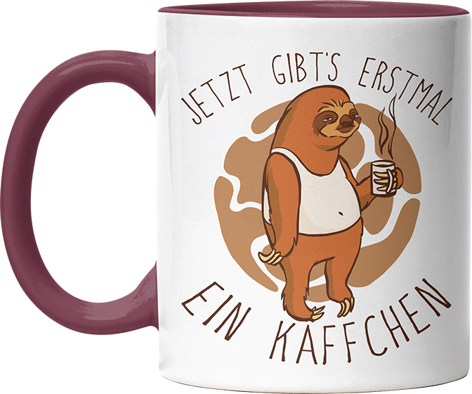 Jetzt gibts erstmal ein Käffchen Faultier 4 Witzige Bordeaux Tasse kaufen Geschenk
