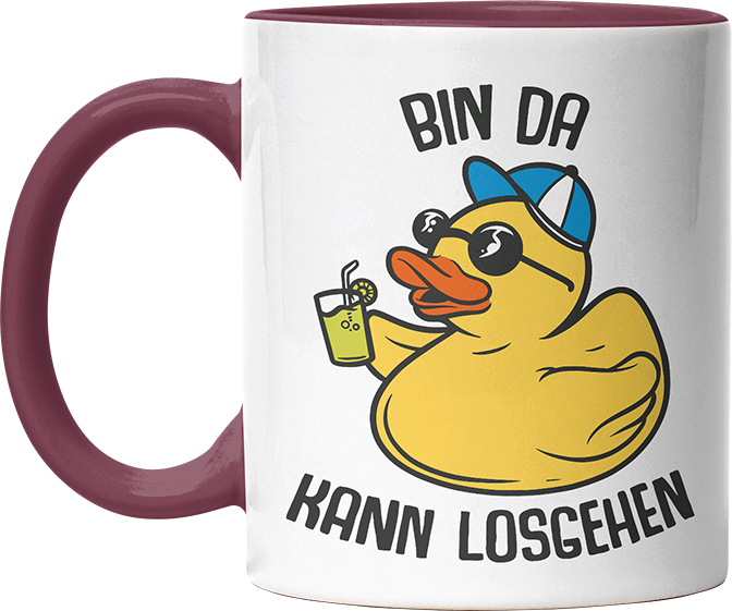 Bin da kann losgehen Badeentchen Witzige Bordeaux Tasse kaufen Geschenk