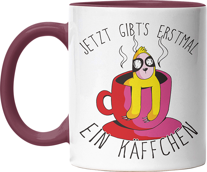 Jetzt gibts erstmal ein Käffchen Faultier 2 Witzige Bordeaux Tasse kaufen Geschenk