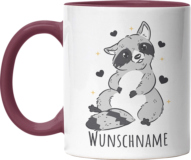 Waschbär Personalisierbar Name Witzige Bordeaux Tasse kaufen Geschenk