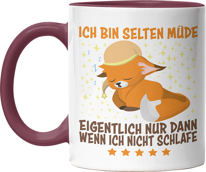Ich bin selten müde eigentlich nur wenn ich nicht schlafe Fox Witzige Bordeaux Tasse kaufen Geschenk
