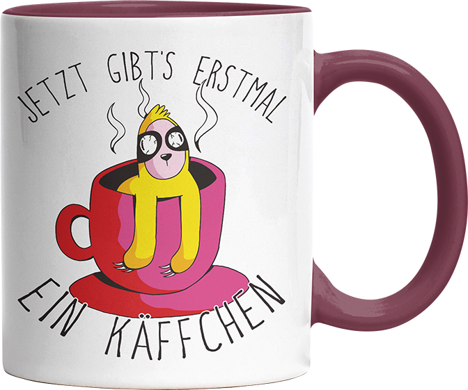 Jetzt gibts erstmal ein Käffchen Faultier 2 Witzige Bordeaux Tasse kaufen Geschenk