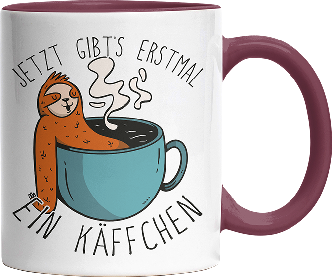 Jetzt gibts erstmal ein Käffchen Faultier 1 Witzige Bordeaux Tasse kaufen Geschenk