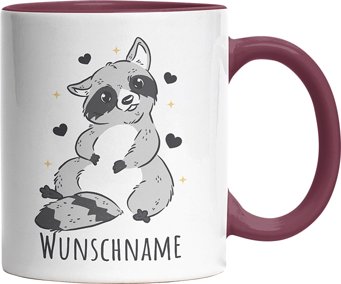 Waschbär Personalisierbar Name Witzige Bordeaux Tasse kaufen Geschenk