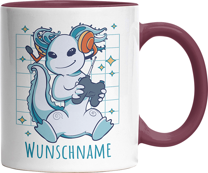 Axolotl Gamer Personalisierbar Name Witzige Bordeaux Tasse kaufen Geschenk