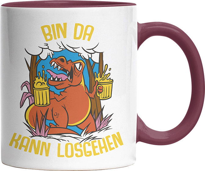 Bin da kann losgehen T Rex Bier Witzige Bordeaux Tasse kaufen Geschenk