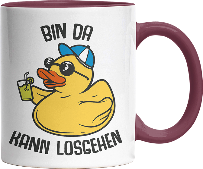 Bin da kann losgehen Badeentchen Witzige Bordeaux Tasse kaufen Geschenk