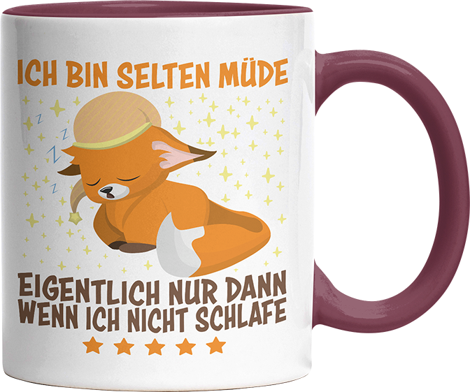 Ich bin selten müde eigentlich nur wenn ich nicht schlafe Fox Witzige Bordeaux Tasse kaufen Geschenk