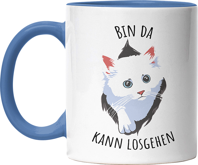 Bin da kann losgehen Katze Witzige Cambridge Blue Tasse kaufen Geschenk