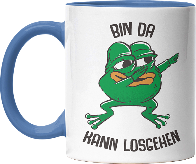 Bin da kann losgehen Frosch Witzige Cambridge Blue Tasse kaufen Geschenk