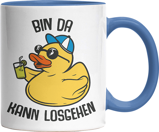 Bin da kann losgehen Badeentchen Witzige Cambridge Blue Tasse kaufen Geschenk