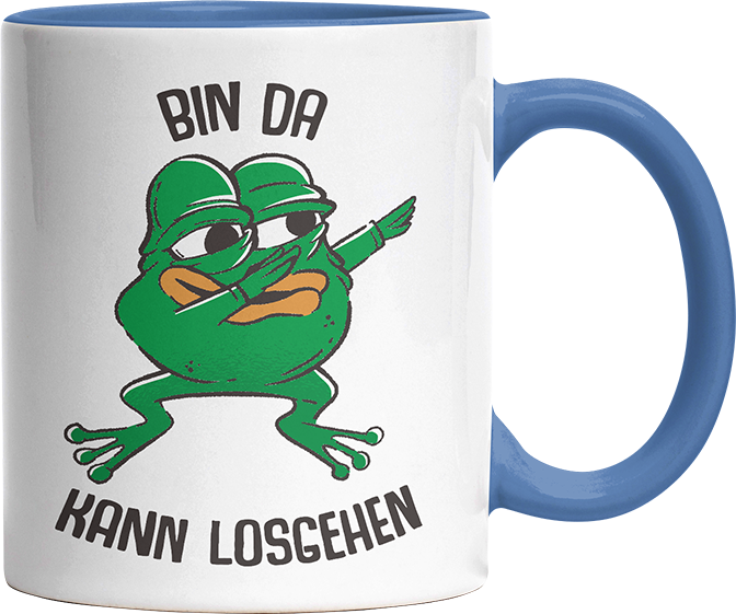 Bin da kann losgehen Frosch Witzige Cambridge Blue Tasse kaufen Geschenk