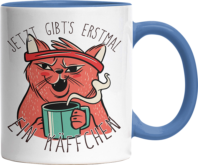 Jetzt gibts erstmal ein Käffchen Katze 2 Witzige Cambridge Blue Tasse kaufen Geschenk