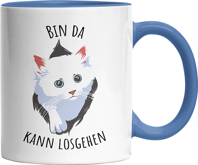 Bin da kann losgehen Katze Witzige Cambridge Blue Tasse kaufen Geschenk