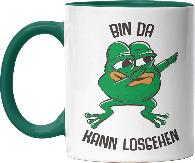 Bin da kann losgehen Frosch Witzige Dunkelgrün Tasse kaufen Geschenk