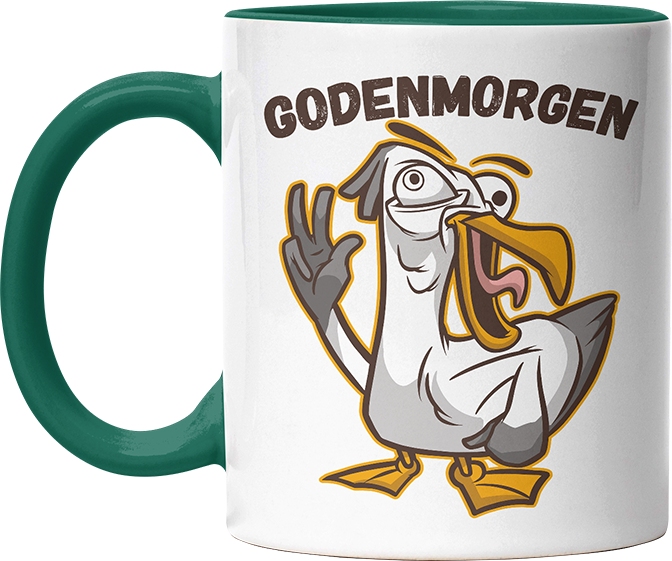 Godenmorgen Plattdeutsch Möwe Witzige Dunkelgrün Tasse kaufen Geschenk